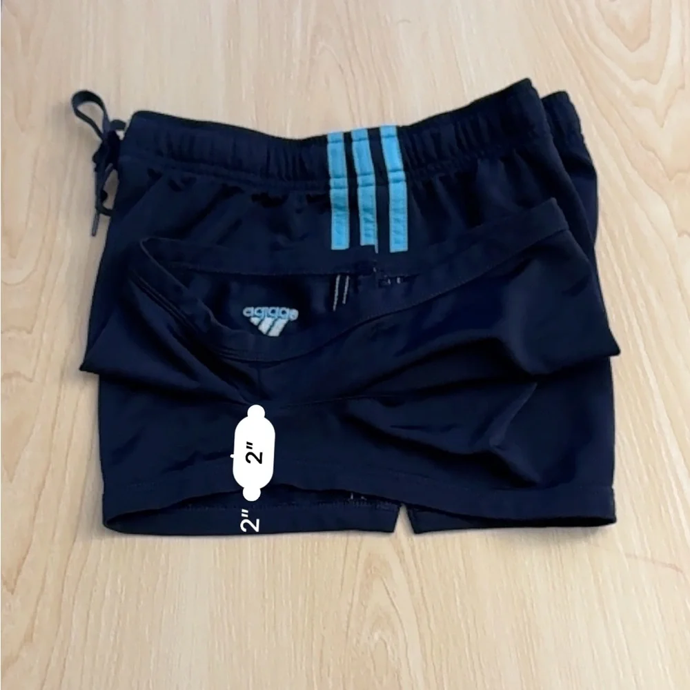 Adidas Women’s Navy athletic Shorts with Teal Stripes - Picture 3 of 5